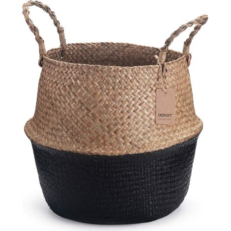 Panier Jonc De Mer Rangement Panier Plante Seagrass de Fleur Corbeille en Paille Noir (1/5)