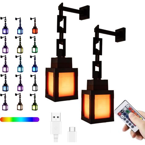 2PCS Lampe d'ambiance LED rechargeable avec télécommande, lampe de table ou murale à 16 couleurs changeantes, idéale pour la décoration de la chambre, chaînette de suspension incluse. (1/5)