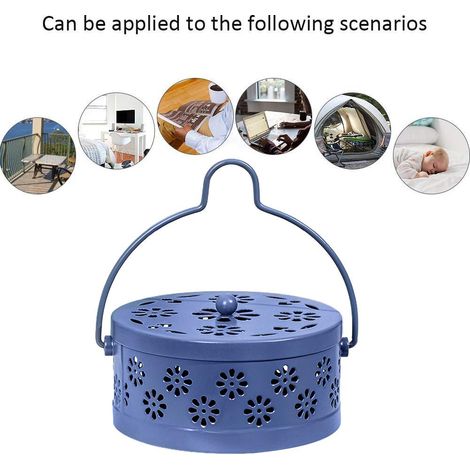 Brûleur à spirales anti-moustiques creux en fer forgé à motifs, à suspendre, avec plateau ignifugé pour spirales, bleu (1/5)
