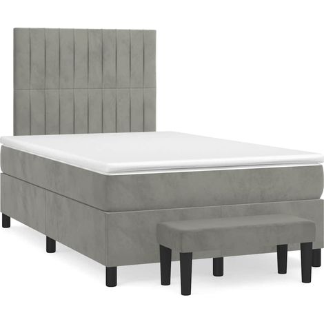 Cama box spring con colchón terciopelo gris claro 120x190 cm (1/5)