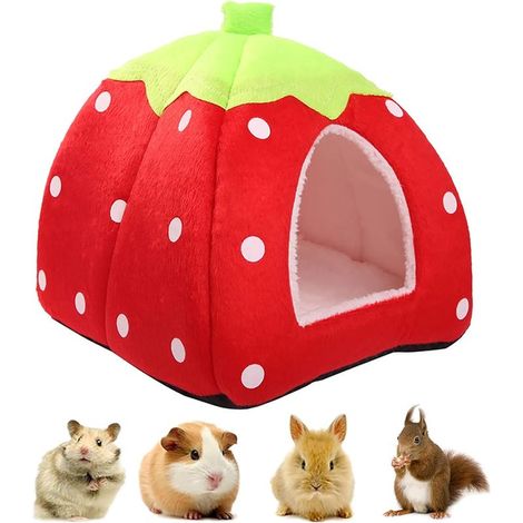 Lit frais pour petit animal en forme de fraise, sac de couchage avec coussin amovible pour hamster et cochon d’Inde (1/5)