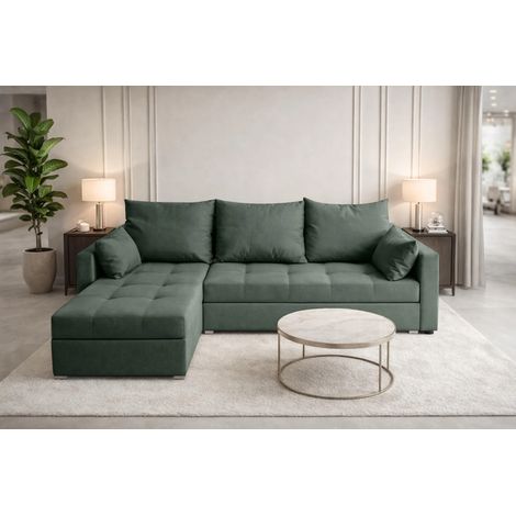 AX LIVING Ecksofa ELIF Grün mit Schlaffunktion L-Form, Sofa mit Bettkasten - Moderne Ecksofa, Wohnzimmer Ecksofa - Eckcouch Grün - Links