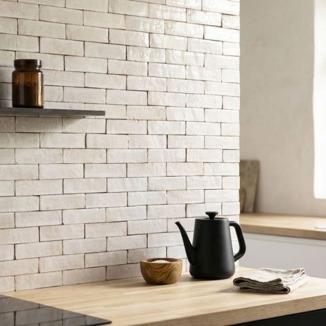 Véritable Zellige Marocain Blanc Oukaimeden N 66 5x15 cm - Paquet de 0,5 m² - Ti'ma Stone (1/5)