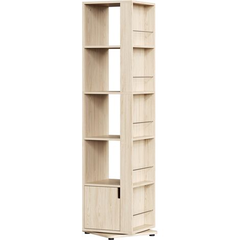Homevive Estantería Giratoria de 360° con 5 Niveles, Librería Esquinera para Espacios Pequeños con Estantes Ajustables y Compartimentos Abiertos, Color Madera Clara (1/5)