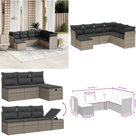 Salon de jardin avec coussins 7 pcs gris résine tressée - Ensemble Salon De Jardin - Mobilier De Jardin - Salon Extérieur - Canapé Jardin - Résine Tressée - Home & Living (1/5)