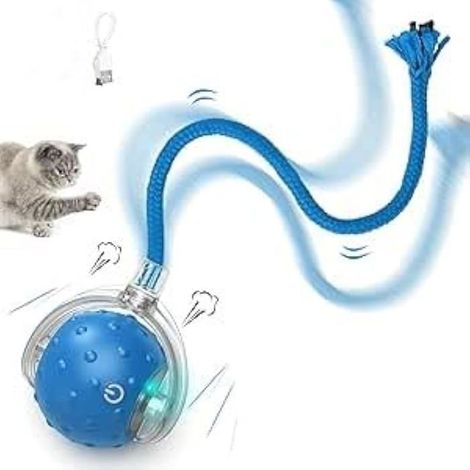 BelleRise - Balle Interactive Chat - Nosheir - Jouet Électrique Intelligent avec Queue - USB Rechargeable LED - Pour Chats d'Intérieur - bleu (1/5)