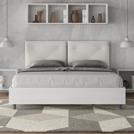 Letto matrimoniale senza rete 160x190 bianco frassino cuscini similpelle bianco Egos Appia (1/4)