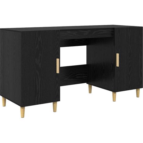Desk with Shelf Black Oak 140 x 50 x 75 cm Engineered Wood vidaXL