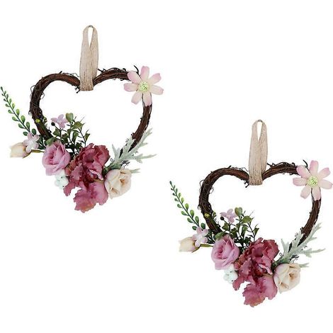 Guirlande de fleurs artificielles en forme de cœur, compatible avec la décoration, 2 pièces, rose simulé (1/5)