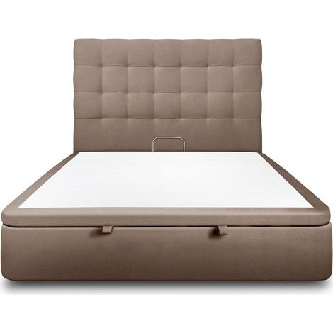 Lit coffre 140x200cm avec tête de lit capitonnée Velours Taupe - Hauteur totale : 39cm (1/5)