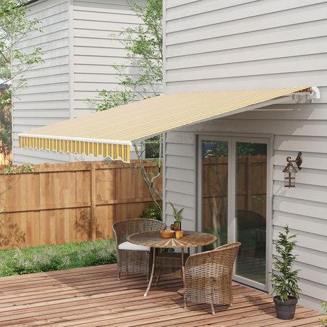Tende da sole à enrouleur manivelle pour extérieur, store banne jaune 350x250 cm, bras articulés (1/5)
