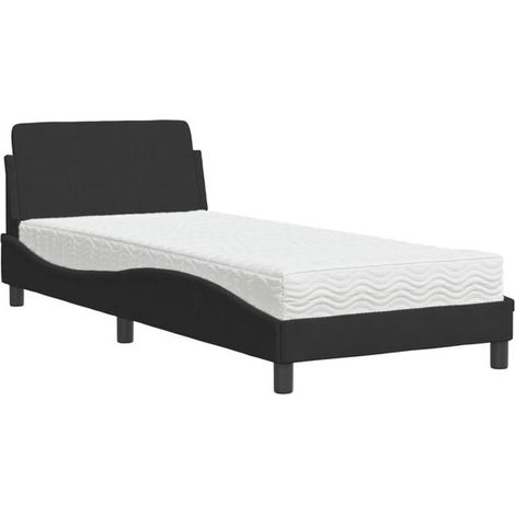 Cadre de lit Dover en velours noir, matelas inclus, 80 x 200 cm (1/5)