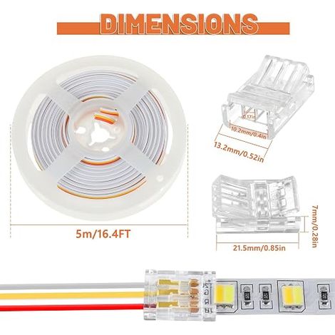 LED Strip Connector RGB Lights Adapter Lighting Pin Connectors Clear Wireless Gapless Track Lighting Connector Cable (3 PIN 10mm) (1/4)