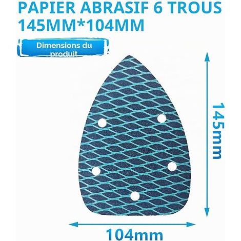 Triangular Sandpaper 6 Grit (40/60/80/100/120/180), Sandpaper for Wood and Metal Sanders, 5 Holes, 145x104mm (1/4)