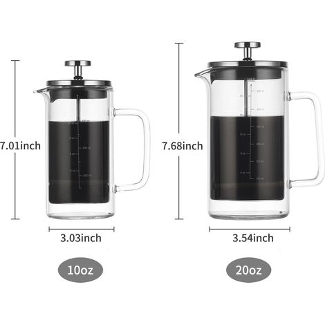 Ortviai Presse Française en Verre Borosilicat Double Paroi 300 ml avec Filtre Acier Inoxydable Haute Densité (1/4)
