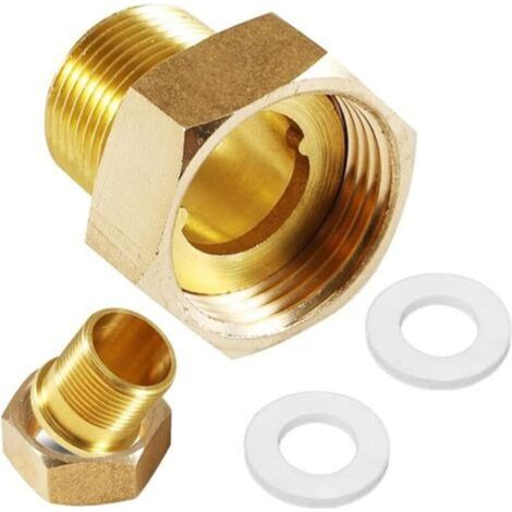 Lot de 2 raccords de pompe DN 25 pour compteur d'eau, écrou de raccordement 1" x filetage extérieur 3/4", en laiton avec joints pour pompe de circulation de chauffage
