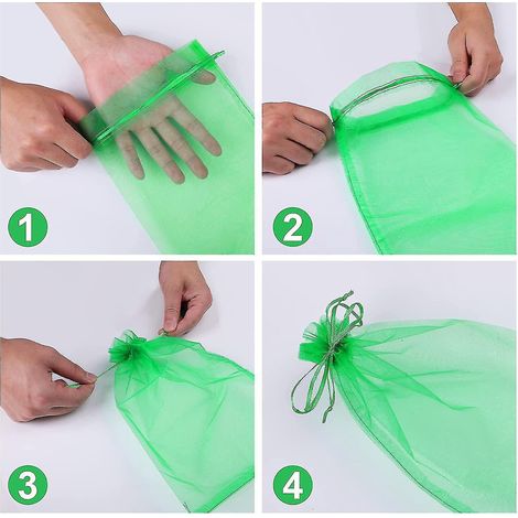 100 Schutzhüllen für Obst, Trauben und Garten aus Organza mit wespensicherem Kordelzug – 17 x 23 cm