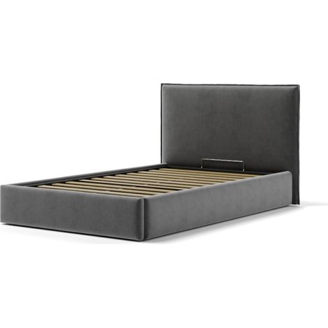 letto una piazza e mezza "zoom" in tessuto colore grigio con rete e contenitore, 120x190 (1/4)