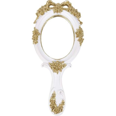 Miroir de poche - Miroir rétro portable avec poignée - Miroir de maquillage - Petit miroir - Miroir de coiffure - Miroir de voyage - Poudrier (1/4)