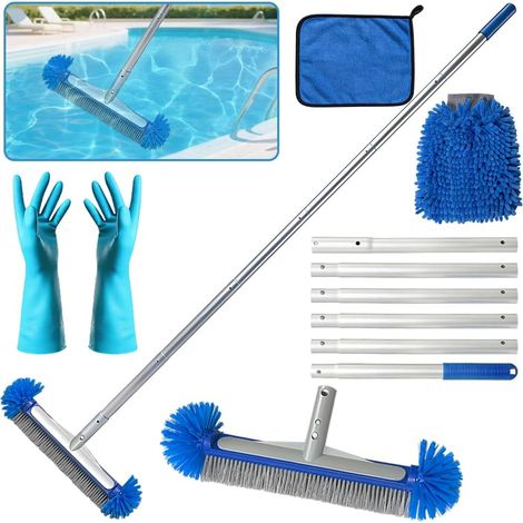 Round Pool Brush, Detachable Pool Brush Head Pool Net with Telescopic Handle 213 cm, Tile and Stairs, for Pool, Pond, Hot Tub (1/5)