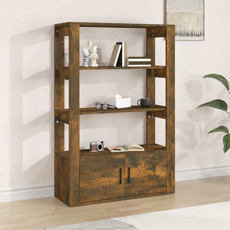 Aparador madera contrachapada roble ahumado 80x30x119,5 cm (1/4)