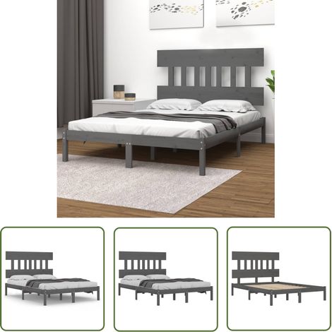 The Living Store Massivholzbett Grau 200x200 cm - Holzbett - Massivholzbette - Kiefernbett - Doppelbett - Bettgestell (1/5)