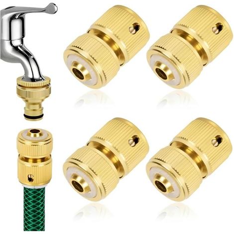 Lot de 4 raccords rapides pour tuyau d'arrosage 1/2 pouce en métal, adaptateurs robinet et connecteurs pour irrigation de jardin. (1/5)
