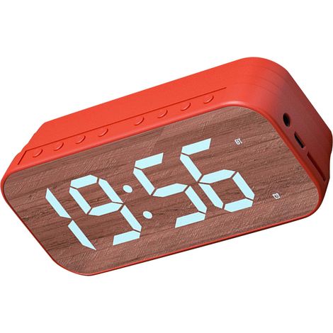 Bluetooth-Lautsprecher-Wecker mit Digitalanzeige und Spiegel für Schlafzimmer und Büro (Rot) (1/5)