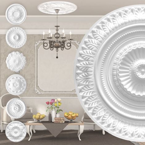 Marbet Design Stuckrosette aus EPS Styropor, weiß - Deckenrosette Stuck Wanddeko Wohnzimmer: R-09 - Ø 64cm