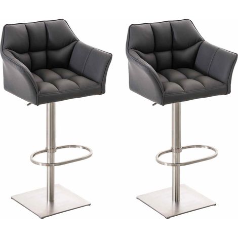 Set 2 sgabelli alti bar Damaso in similpelle grigio acciaio inossidabile