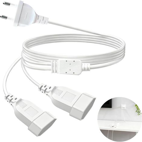 Câble rallonge 2 en 1 avec connecteur plat, câble rallonge 2 en 1, câble d'extension européen, pour TV, PC et moniteur, large compatibilité et design sûr pour un usage quotidien (1/5)