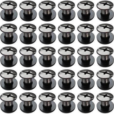 30 Kits Vis Chicago Screws,M56mm Vis de Livre,Rivet a Visser de remplacement en métal pour sacs, livres, colliers, sacs à dos, laisses de chien, laisses (Noir Brillant) (1/5)