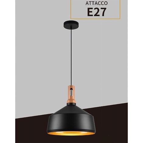 TRADE SHOP - Lampadario A Sospensione Stile Industriale In Metallo Pendente A Coppa E27 A93 - Nero (1/5)