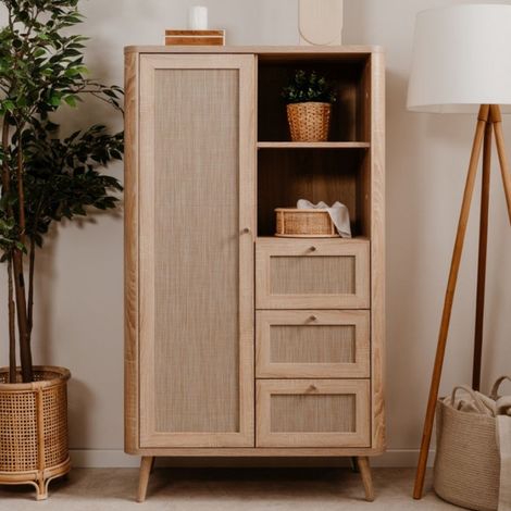 Credenza 3 cassetti e anta effetto rafia KUTA53 colore rovere sonoma (1/5)