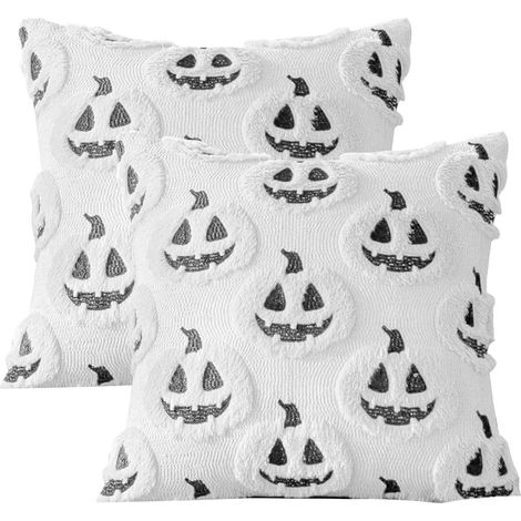 CCYKXA 2er-Set Halloween-Kissenbezüge, lustige Geister und Kürbisse, 45 x 45 cm, Halloween-Dekoration für Sofa, Schlafzimmer und Party (weiß) (1/5)