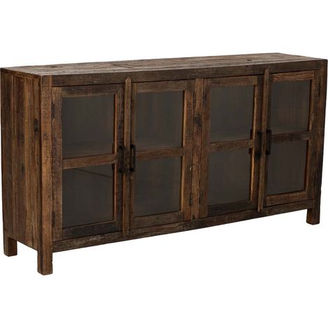 Aparador de madera artesanal de 4 puertas marrón 170x40x90h cm (1/5)