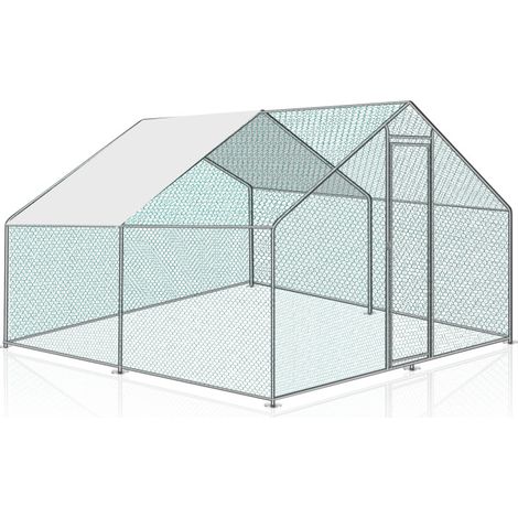 SWANEW Hühnerstall Outdoor großer Hühnerhaus Dach Freilaufgehege Geflügelstall mit PE Verzinkter Stahlrahmen und abschließbare Tür 3 x 3 x 2 m