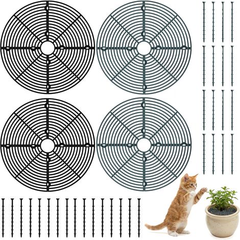 Lot de 4 grilles de pot de fleurs, 30 cm, protection des plantes, chat, en polypropylène, pour plantes, avec goupille de fixation allongée, protège les plantes des enfants et des animaux (1/5)