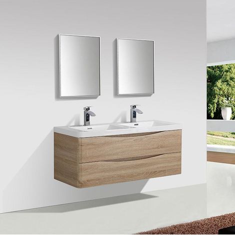 Mobile bagno doppio lavabo design PIACENZA larghezza 120 cm - rovere chiaro (1/5)