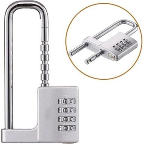 4 chiffres Cadenas à combinaison, cadenas à combinaison à , corps de 64 mm de large, anse longue rétractable en acier inoxydable de 9,7 cm, convient pour l'extérieur, l'école, la gym, les cas (1/5)