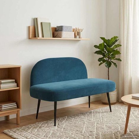 Banco tapizado con respaldo Azul 110 x 60 x 76 cm Terciopelo (1/5)