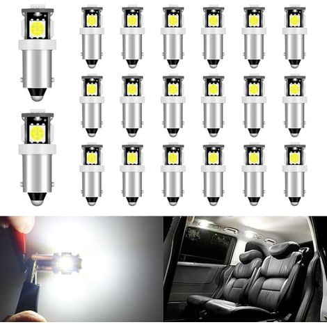 (20 pièces) Ampoules LED T11 BA9S pour T4W BA9 53 57, 12 V, blanc, pour éclairage intérieur de voiture, 5050 5SMD (1/5)