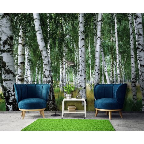 Fototapete Birkenwald Bäume Natur, für Wohnzimmer und Schlafzimmer, 300 x 210 cm – Komplettset inkl. Kleister & Anleitung (1/5)