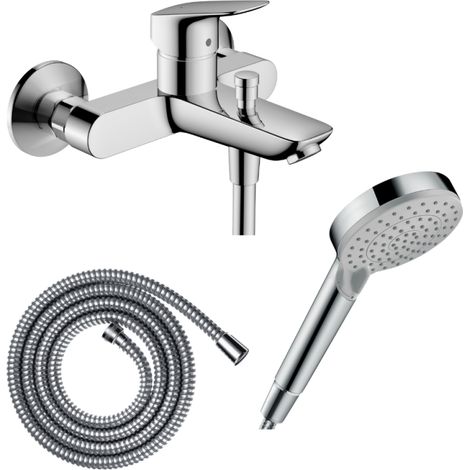Pack mezclador mecánico baño-ducha HANSGROHE Logis + flexo Metaflex + rociador Vernis Blend 100 EcoSmart 2 chorros cromado (1/3)