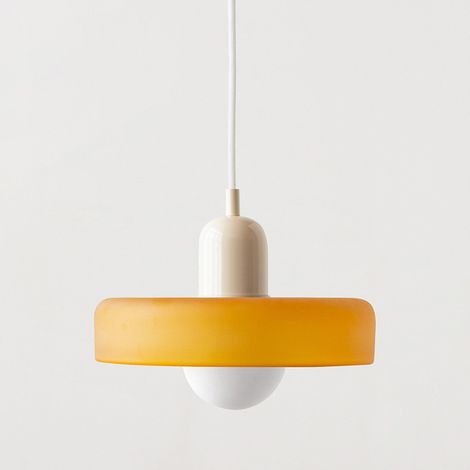 suspension de style Bauhaus aux accents médiévaux dotée d'un abat jour en vitrail. + Base 25 cm Verre Orange Beige (1/4)