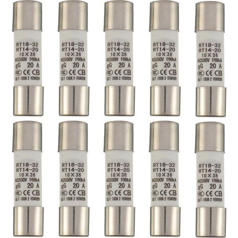 10 Cylindrical Fuses, Ceramic, 20A 500V, RT18-32, 10x38mm, Electrical Appliances (1/5)