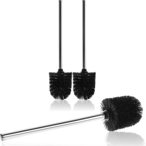 2 - Brosse WC - Tête De Remplacement - Manche En Acier Inoxydable - Nettoyage Hygiénique Salle De Bain - Noir - 35x8cm (1/5)