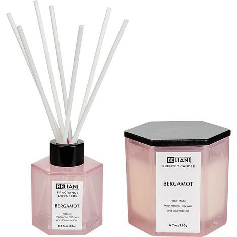 Conjunto de vela perfumada y difusor de varilla 100% cera de soja mecha de algodón vidrio fresco bergamota Classy Tint
