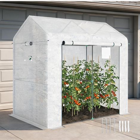 Serre de jardin coloris blanc en acier PE 200 x 140 x 200 cm (1/5)