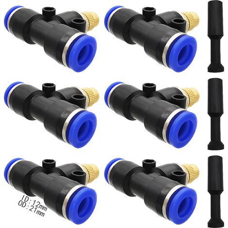 Buse d'atomisation réglable,  6 pièces buse de brumisation en laiton Connectez un tube d'intubation rapide 12 mm + 3 blocage pour le dépoussiérage, refroidissement industriel, etc. Ensemble - (1/5)